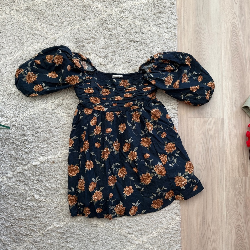 Abercrombie & Fitch Navy Dress with Brown Floral Print - Picture 2 of 3